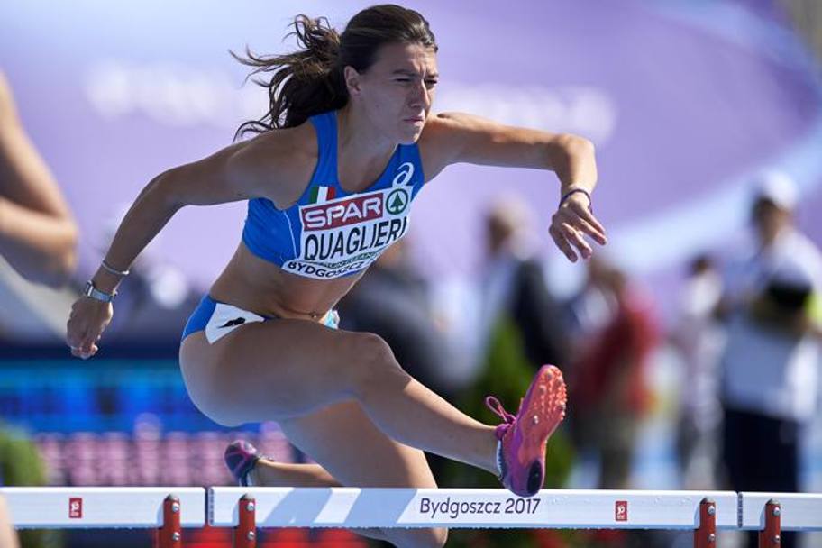 Bydgoszcz, Polonia : Lucia Quaglieri durante i 100 metri ostacoli della prova di hepthatlon dei campionati under 23 di atletica (Getty Images)